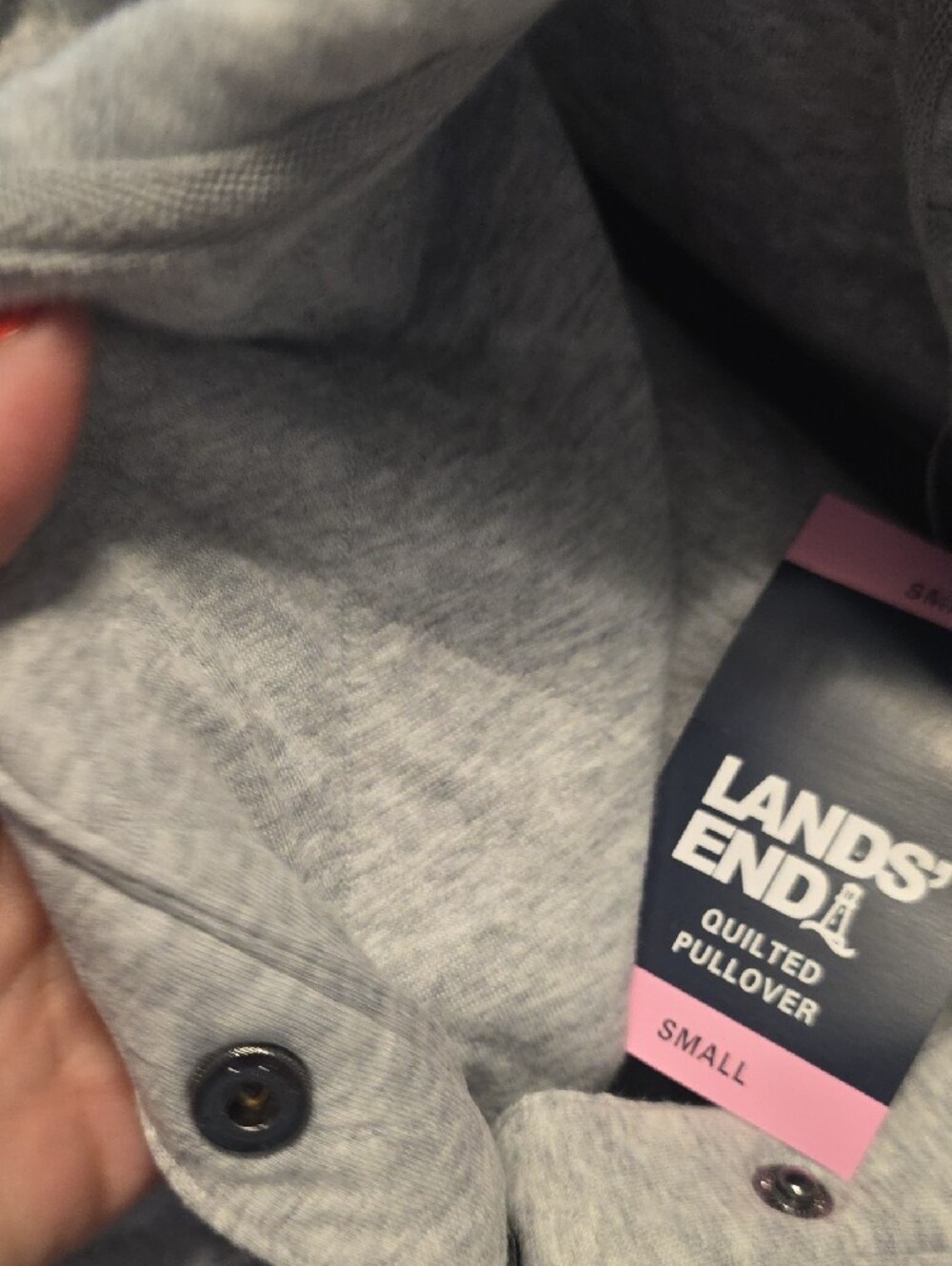 Lands' End Quilted Crew Pullover in Light Gray - Picture 5 of 5